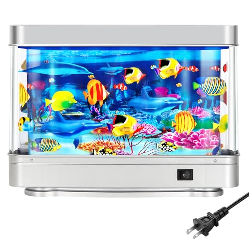 Image of Fake Motion Fish Tank Mini Aquarium,Artificial Aquarium Decorations,Artificial Tropical Fish Decorative,Virtual Ocean Moving Fish lamp for Bedroom Office Decor