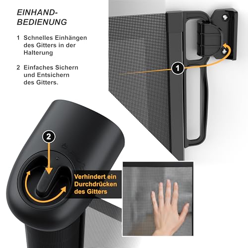 CSL - Schutzgitter Treppe Baby – Baby Schutzgitter für Treppen und Türen – bis zu 180 cm – Kindersicheres Absperrgitter – Treppenschutzgitter ausziehbar - Sicherheitsgitter Safety Gate