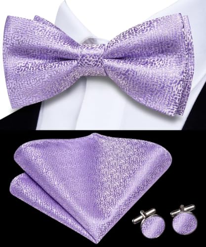 Image of Dubulle Mens Paisley Striped Bowtie Set Pre-tied Bowtie for Men and Pocket Square Set Wedding Business
