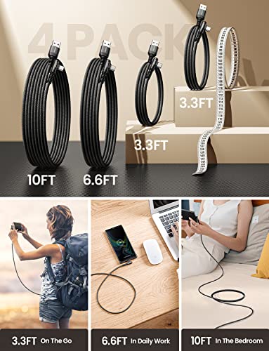 Image of AINOPE USB Type C Cable [4-Pack 3.3ft /3.3ft /6.6ft /10ft] 3.1A Fast Charging USB to USB C Cable, Nylon Braided USB C Charging Cable Compatible with Galaxy S21+ Ultra, iPad mini /Air /Pro, Pixel 6X