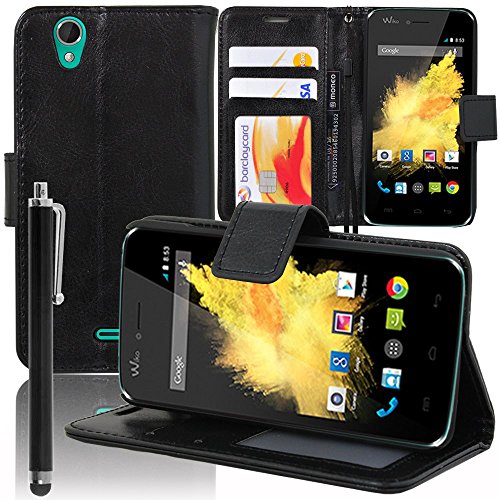 VCOMP® Housse Coque Etui Portefeuille Support Video Livre Rabat Cuir PU pour Wiko Birdy + Stylet - Noir