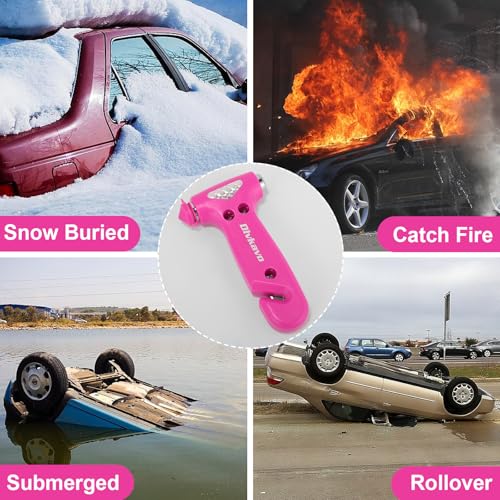 Image of Window Breaker, 3-in-1 Emergency Escape Tool with Car Safety Hammer and Seat Belt Cutter, Safety Emergency Car Escape Tool Gift for Women (Pink and Red)