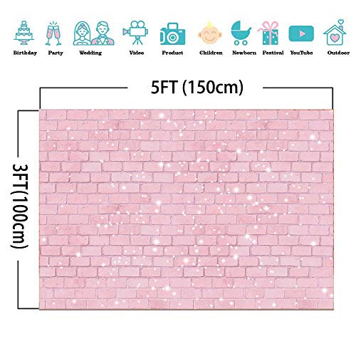 Retro Pink Glitter Brick Wall Photography Backdrop 5x3ft Girl Happy Birthday Party Photo Background Baby Shower Bridal Shower Wedding Newborn Banner Cake Table Decorations Photo Booth Props by Qian - Image 5