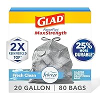 Glad ForceFlex MaxStrength Kitchen Trash Bags, 20 Gal, Fresh Clean Febreze, 80 Ct (Package May Vary)