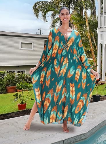 Image of Yanziliu Kaftan Dress for Women,Plus Size Hawaiian Batwing Sleeve Beach Cover Up Summer Swimsuit Dresses