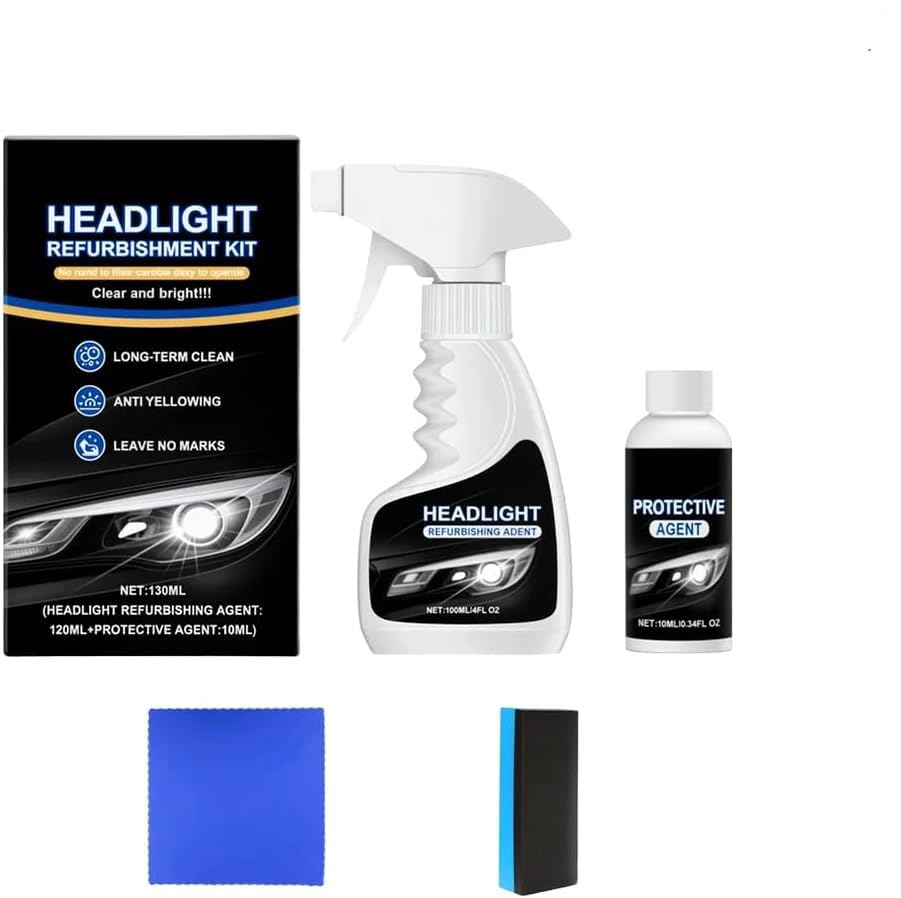 2025 Automotive Headlight Restoration Kit,Headlight Cleaner for Cars,Headlight Refurbishing Kit,Headlight Refurbishing Agent with Headlight Protective Agent,Towel,Sponge
