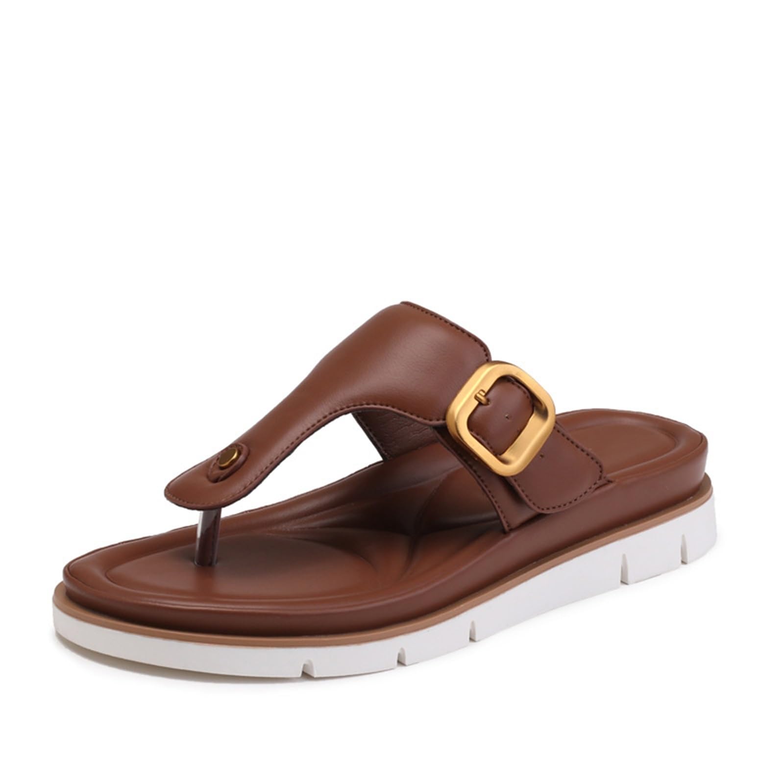Damskie płaskie klapki sandały 4 cm platforma T-Strap plaża wakacje kapcie poduszka wkładka do wewnątrz i na zewnątrz
