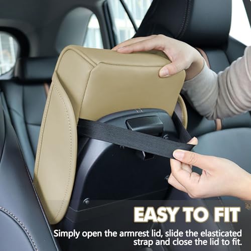Hovom Car Center Console Cover, 13.39"×7.87"×2.76" Leather Armrest Cover for Cars, Memory Foam Armrest Pillow with Pocket, Cup Holder & Phone Slot, Universal Vehicle Arm Rest Cushion Pad (Beige) by Hovom - Image 6