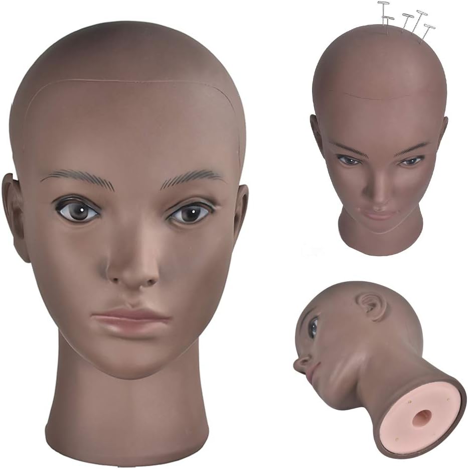 Afro Cosmetology Mannequin Head Bald Manikin head for Wigs Making Wig Display Hat Display Glasses Display with Free Clamp โฆ