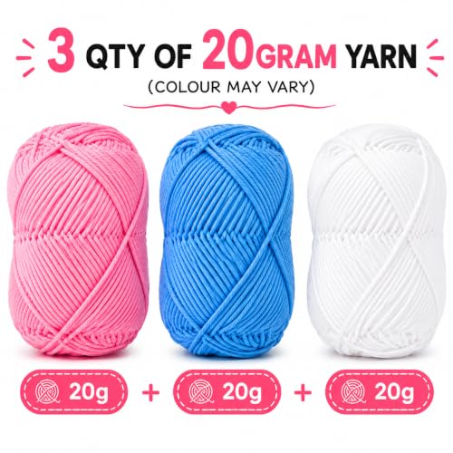 Image of Viharini Crochet Kit for Beginners with Yarn, Hooks, Stitch Markers, Knitting Needles, Eyes, Keychain, DIY Tools & Crochet Thread - Complete Crocheting Set for Adults and Kids (Pink Blue White)