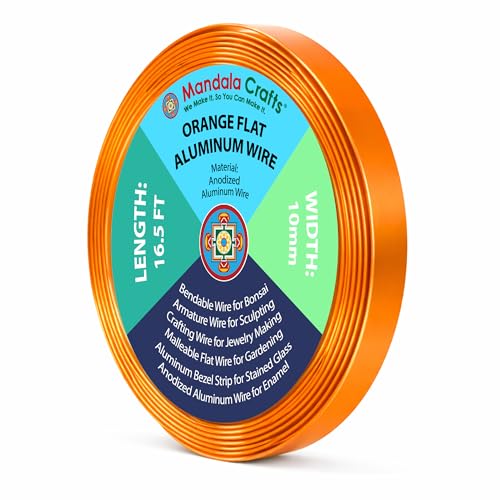 Image of Mandala Crafts 10mm Orange Flat Aluminum Crafting Wire for Sculpting | 16.5 FT, Anodized, Colored, Tarnish Resistant, Bendable, Flexible, for Jewelry Making, Bezel, Bonsai, Armature, Outdoor
