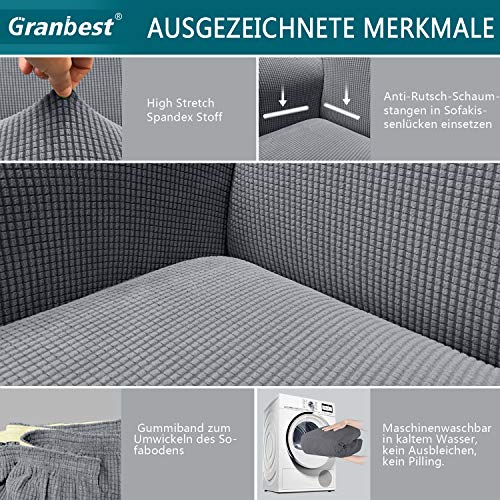 Granbest High Stretch Sofabezug Moderne Sofaüberwurf Jacquard Elastische Sofahusse für Wohnzimmer Protector für Hunde Haustiere (3 Sitzer, Hellgrau)