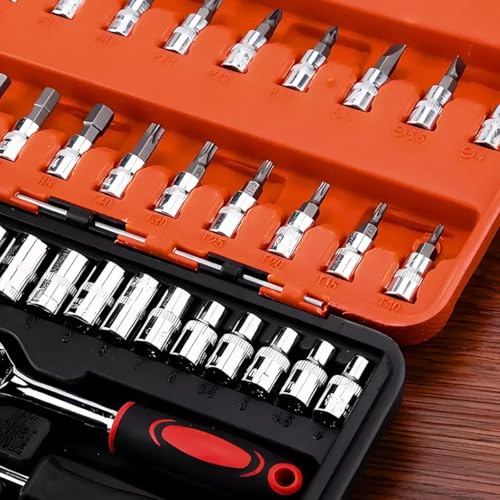 Kit De Ferramentas Jogo de Soquetes Chave Catraca Chave Allen 53 Peças Aço Crv 1/4 Com Maleta E Exte