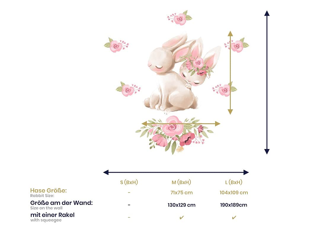 Adesivo da parete con simpatico coniglietto I fiori per bambini, per la cameretta dei bambini, con immagine di Osomhome (190 x 189 cm) os2436