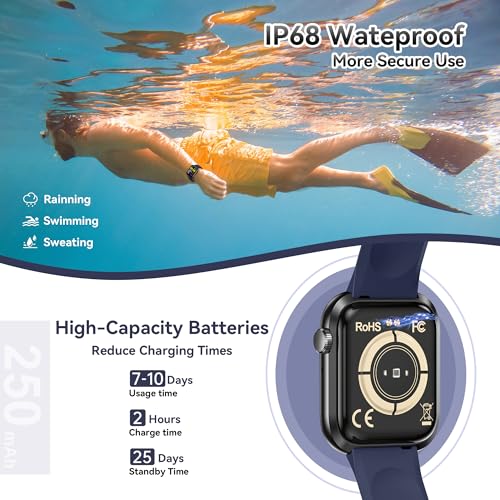 Image of Smart Watch for Men Women(Answer /Make Call), 1.83 inch Fitness Watch with Heart Rate /Blood Pressure /Blood Oxygen, Pedometer, Sleep Tracker,120+ Sport Modes, IP68 Waterproof Fitness Tracker for Android iOS