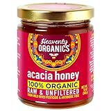 Heavenly Organics 100% Organic Raw Acacia Honey (12oz) Lightly Filtered to Preserve Vitamins, Minerals and Enzymes, Made from Wild Beehives & Free Range Bees; Dairy, Nut, Gluten Free Kosher