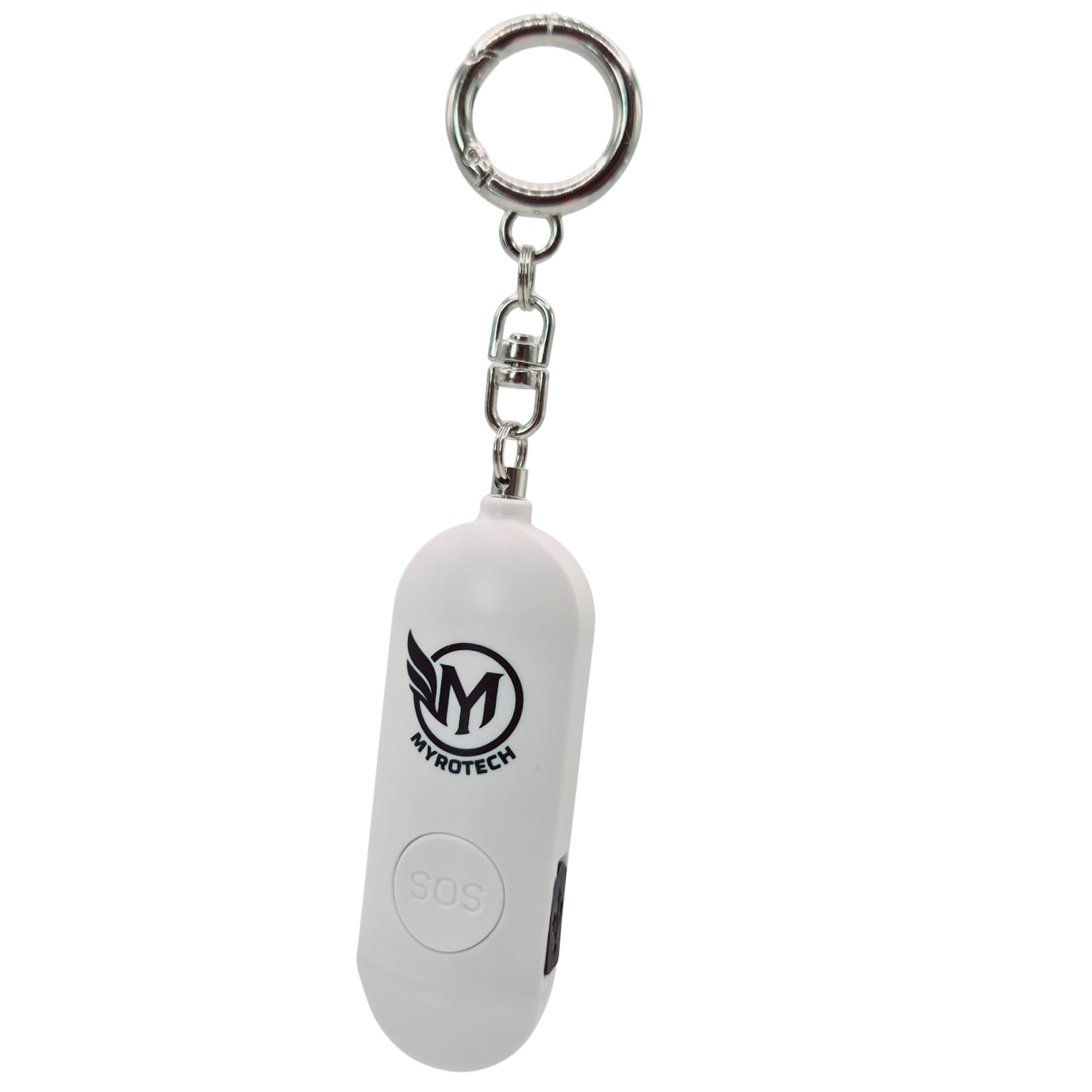 Myrotech Personal Security Alarm with LED Strobe Double Speaker SOS Button Key Ring 4 Colors (White)