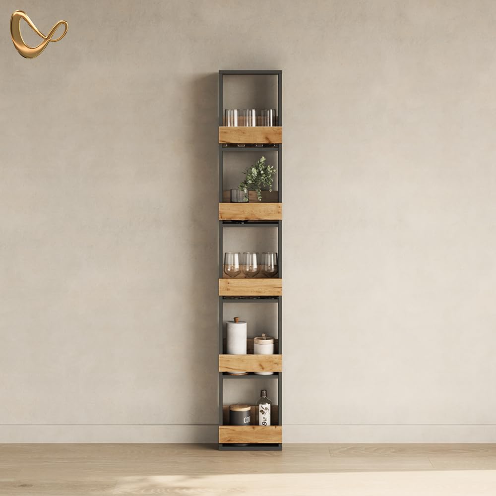 Livinity Estante para Copas de Vino Regusa, Oro Power Roble/Antracita, 30 x 180 cm