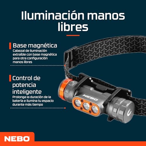 Luz frontal recargable NEBO Transcend 1500 para trabajar con las manos libres en el taller 3