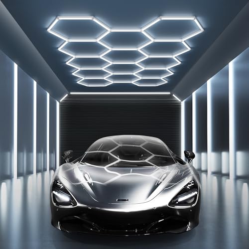 MODERN 14 Hexagon LED Garage Light 6500K, 61560 Lumens, Honeycomb Design, 14-Grid System, Octagon Shop Light for Workshop, Gym, Warehouse & Car Wash (White, 57-Pack)