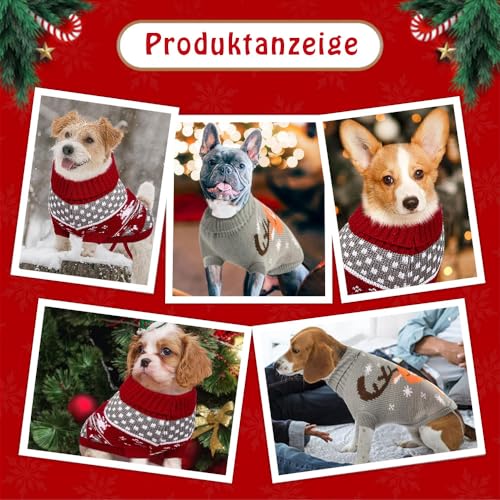 LATRAT 2er-Pack Weihnachts-Katzen-Hunde-Pullover, Schneeflocken, Rentier-Motiv, Strickwaren,Winterhaustierkleidung,Warme Haustierpullover für Kätzchen und kleine HundeM, Elch und Kitz, Rot, M