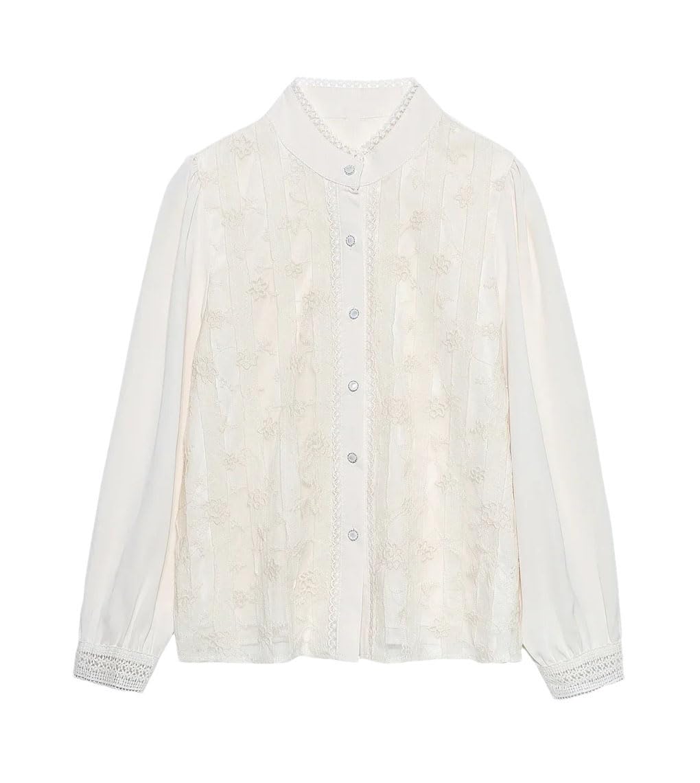 Blusa de manga larga con cuello alto para mujer, de gasa, con botones, para oficina, trabajo, negocios