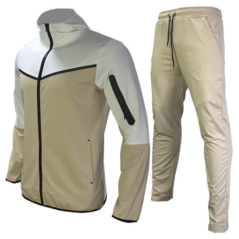 Tuta da uomo 2 pezzi Full Zip con cappuccio tuta atletica casual sport jogging set per gli uomini, cachi, XXL