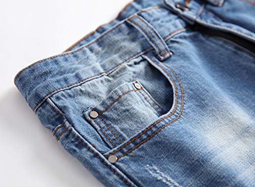 Foto de DANT BULUN - Jeans de mezclilla con pierna recta para hombre, ajuste ceñido, diseño envejecido y desgastado (imagen 4)