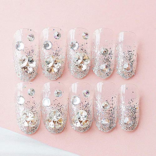 TJJF Falsche Nägel 24 Stück Kopf Glitter Crystal Manicure 3D lange gefälschte falsche Aufkleber Faux Nails Tipps mit… – Bild 3