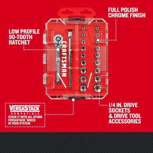 Image of CRAFTSMAN Mechanics Tool Set, 1 /4 Inch Drive, 20 Piece, 90-Tooth (CMMT12108)