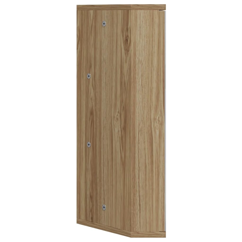 Narożna szafka z lustrem o wyglądzie dębu, 30 x 24 x 60 cm, z półkami i lustrem, szafka łazienkowa z materiału drewnopochodnego do montażu na ścianie, miejsce do przechowywania, organizer do