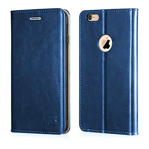 Belemay Compatible with iPhone 6s Case, Compatible with iPhone 6 Case, Genuine Leather Case Slim Wallet, Flip Folio Cover Card Holder Slots, Kickstand, Cash Pocket, Blue
