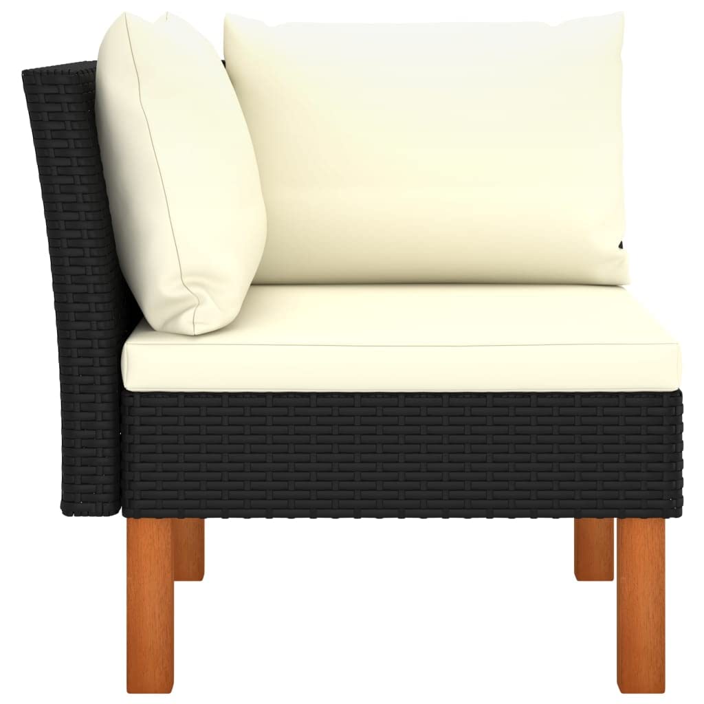 vidaXL Sofá Esquinero Jardín Patio Muebles Mobiliario Terraza Exterior Hogar Silla Asiento Acolchado de Ratán Sintético Madera Maciza de Eucalipto