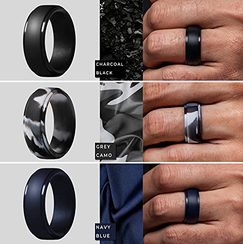 Men's Silicone Ring, Step Edge Rubber Wedding Band, 10Mm Wide, 2.5Mm Thick (Dark Grey, Very Dark Grey, Black, Dark Grey Camo, Dark Silver, Platinum, Navy Blue, 11.5-12 (21.3Mm)) #TOP3