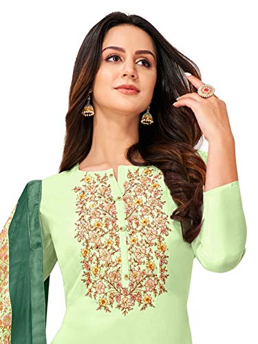 Image of AKHILAM Women's Chanderi Cotton Embroidered Unstitched Salwar Suit Material(Red 32DMK80 Parent)