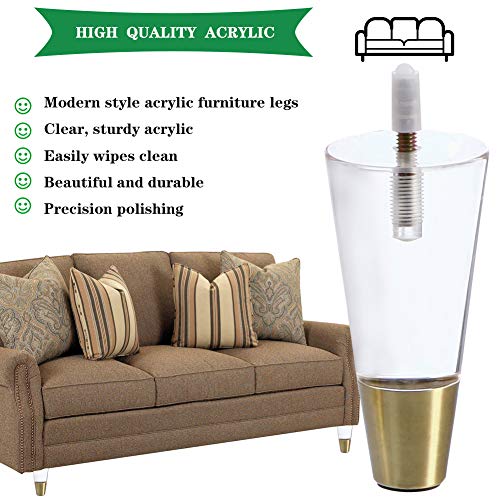 Monkemon 5 Inch Acrylic Furniture Legs Tapered Clear Glass Furniture Legs Pack Of 4 Replacement For Sofa, Bed, Cabinet, Couch,Dresser, Diy Crystal Heavy Duty Acrylic Furniture Feet #TOP4