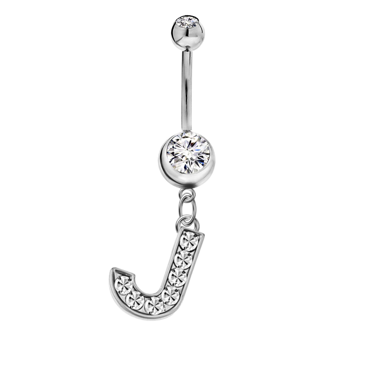 LaBlingInitial Dangle Belly Button Rings | Embellished with CZ Crystals in Silver Letters A to Z | Ideal for Navel Piercings Belly Piercings