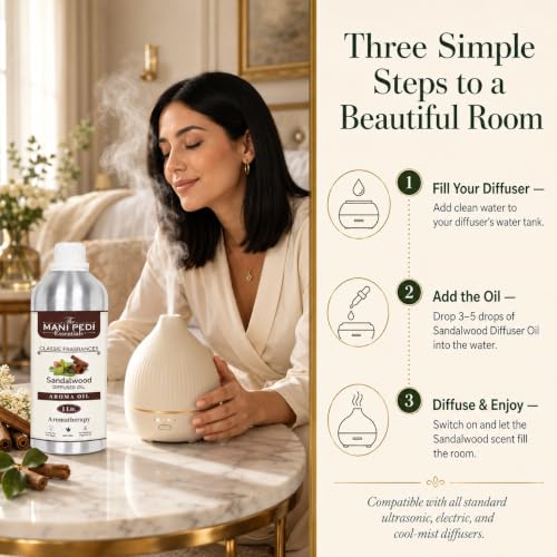Image of TMPE SandalWood Diffuser Oil with Long-lasting Aroma | Classic Woody Fragrance Invokes Spirituality & Homely Feel | Ideal for Aromatherapy, Diffusers & Air Purifiers - 1 L (1000ml)