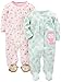 Simple Joys by Carter's Baby Girls paquete de 2 pies de algodón para dormir y jugar ,Owl/Monkey ,0-3 Meses