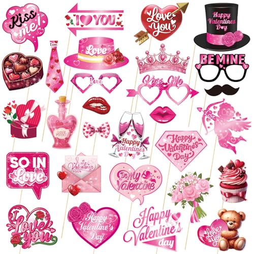 30PCS Valentine's Day Photo Booth Props, Romantic Valentine's Party Selfie Photobooth Props Accessoriess for Valentines Wedding Anniversary Party Suppliers Favor