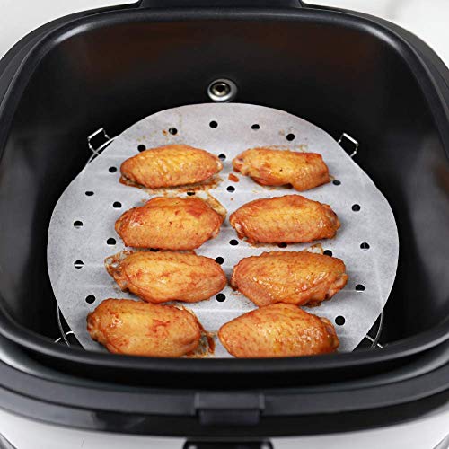 Air Fryer Liners Accessories 9 Inch 200Pcs Parchment Paper Bamboo Steamer Liners Perforated Anti-Stick Waterproof 100% Pure Raw Wood Pulp #TOP3