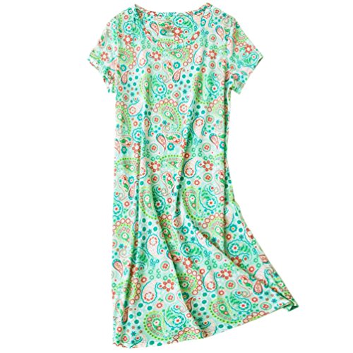 ENJOYNIGHT Womens Cotton Sleepwear Short Sleeves Print Sleepshirt Sleep Tee (Cute Drop, Large-X-Large)