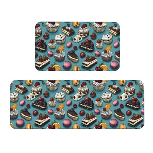 GVYGVY Antifatigue Kitchen Mats for Floor 2 Piece - Raspberry Cake Print Kitchen Rugs Washable, Non Slip Runner Rug Standing Mat for Office/Bathroom/Laundry/Home Decor and Accessories