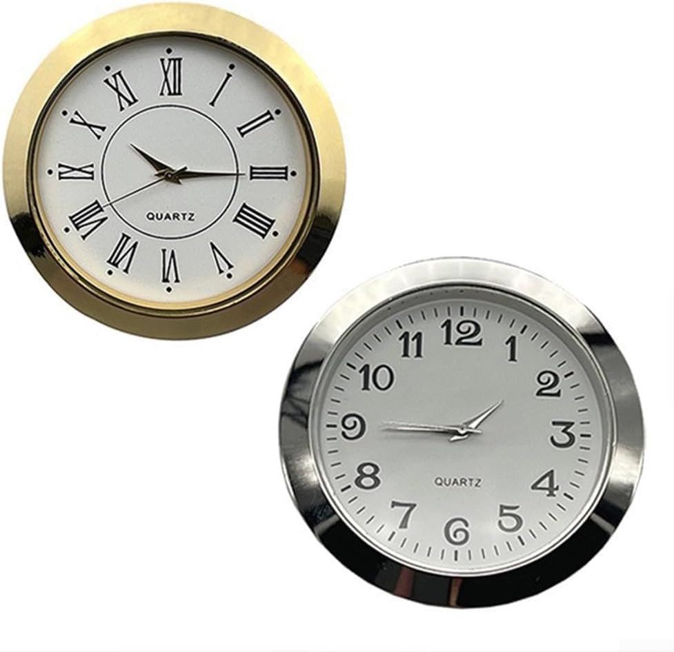 Small Round Movement Quartz Clock Insert 36 mm 55 mm Arabic Roman Numerals Glass Lens Stainless Steel Bezel Silver Bezel DIY Clock Making Crafts Project