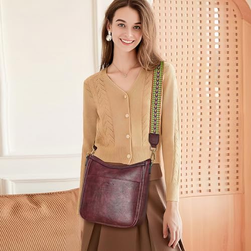 Image of Leather Crossbody Purse for Women Crossbody Bag for Daily Travel | Trendy Vegan Leather Medium Crossbody Purse with Adjustable Strap Women's Hobo Shoulder Handbags for Work