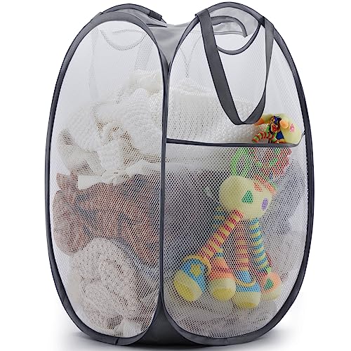 YOUDENOVA ランドリーバスケット 洗濯カゴ 洗濯かご 折りたたみ メッシュ 省スペース 大容量 70L ランドリーバッグ ランドリーボックス 収納 軽量 旅行 持ち運び可能(グレー・1セット)