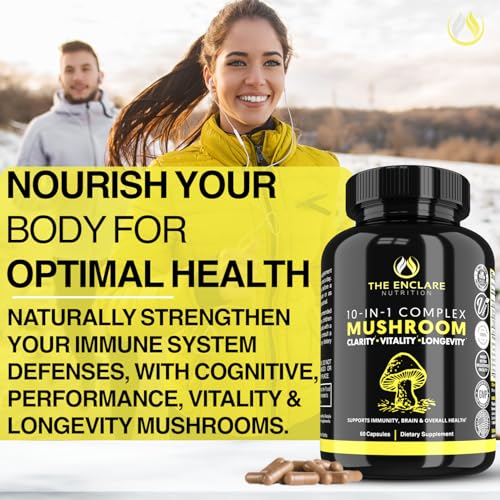 THE ENCLARE NUTRITION Mushroom Supplement for Immune Support, Energy, Nootropic Brain, Immunity Booster with Lions Mane, Reishi, Turkey Tail, Cordyceps, Chaga, Maitake, Shiitake, Agaricus (6) - Image 4