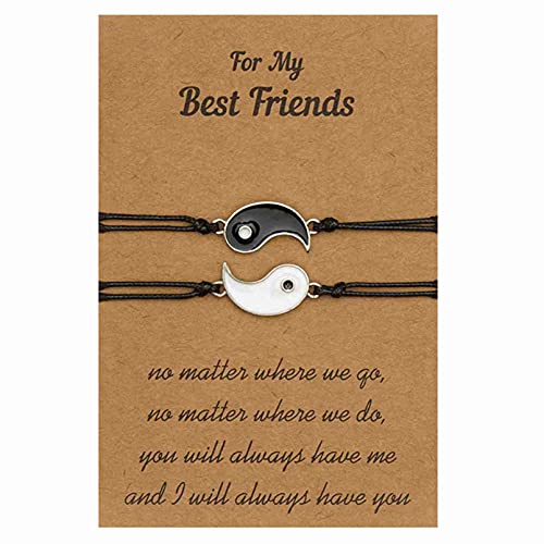 MNSYD Bracelets Meilleur ami pour 2 Bracelet à Cordon Ajustable Yin Yang pour BFF Relation d'amitié Bohême Pinky Promise Bracelets Amitié Couple Distance Correspondant Graduation Bracelet Saint