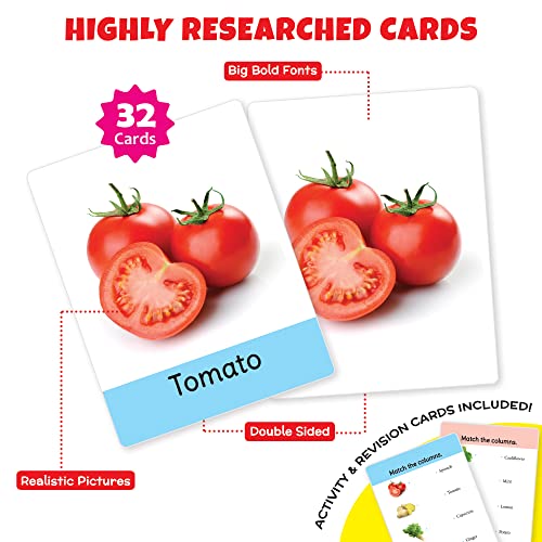 Image of Big Flash Cards for Kids: Vegetables | 32 Double-sided Picture Cards, Durable & Water Resistant | Early Learning & Development Toy for Preschooler & Toddler 2-6 Years | Can Be Wiped Clean