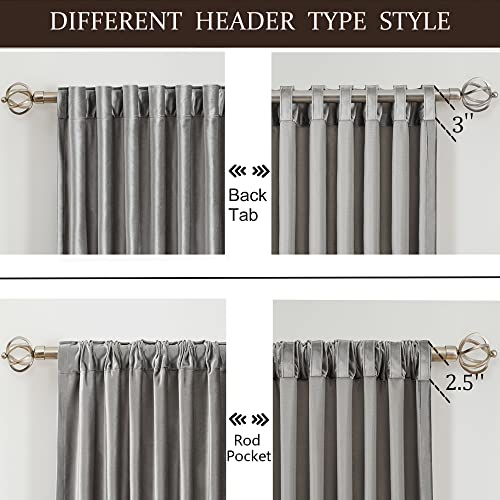 Image of 100% Full Blackout Silver Grey Velvet Curtains 84 inch Long for Living Room,Set of 2 Panels Liner Rod Pocket Back Tab Thermal Window Curtains Room Darkening Heavy Decorative Drapes for Bedroom